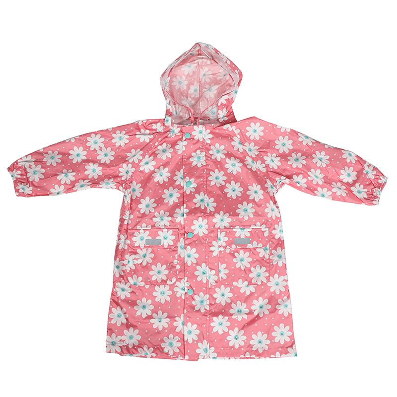 Pink Poncho Child Waterproof With Cute Print Polyester Fibre With Pocket ODM/OEM