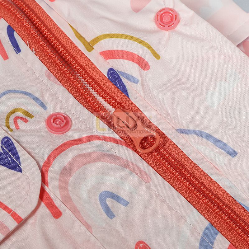 Polyester Jacket Light Pink Children's Waterproof Rain Poncho Rainbow Pattern Print with Hood Polyester Rainwear Girls Rain Coat