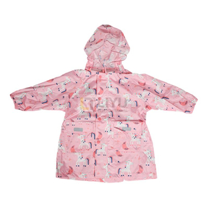 Pink Girls Raincoat Children Waterproof Rain Poncho Cartoon Unicorn Hooded Polyester Rainwear with Handbag