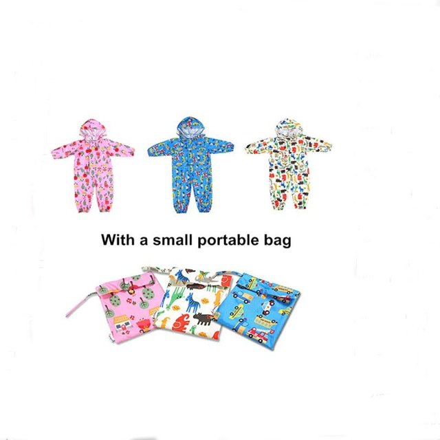 Yellow Toddler One Piece Kids Rain Suit Overall Waterproof Rain Coat With Hood