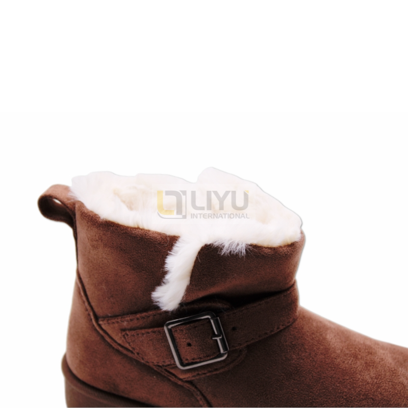 Women's Brown Snow Boots with Heel And Wool Lining, Warm Winter Outdoor Shoes Ankle Warm Boots