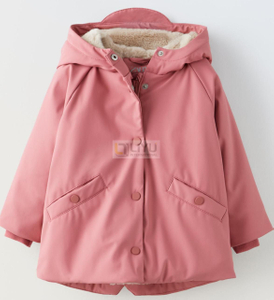 Girls Pink PU Rain Coats Thickened And Fleece Outdoor Waterproof Rain Jacket with Reflective And Zipper And Button Design