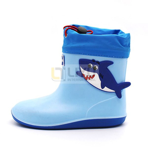 Children's Rain Shoes Waterproof 3D Boys Girls Baby Rain Boots Bunched Mouth Cartoon Shoes Durable Collar with Drawstring