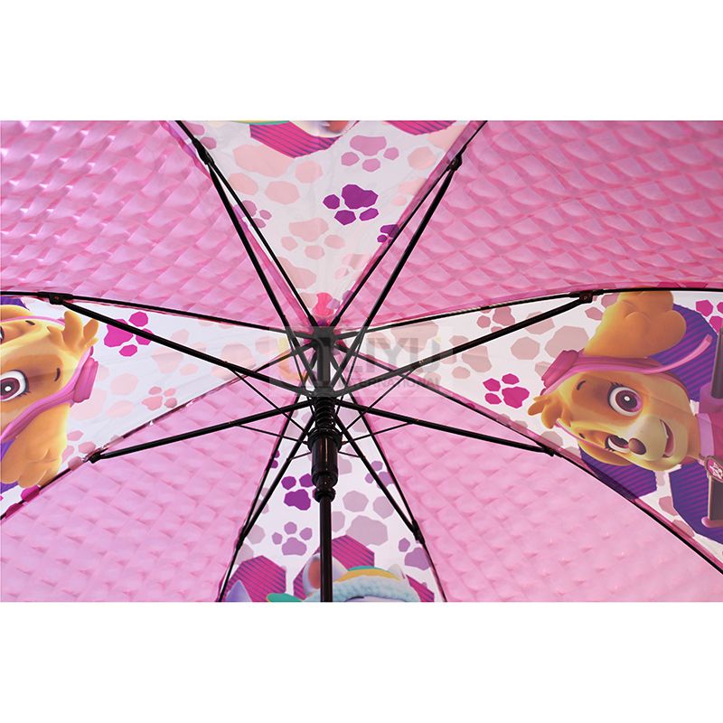 Children Self-opening 8K POE Printing Cartoon PAW Patrol Pattern Patchwork Umbrella Pink POE Umbrella with J Handle Kids' Fashion Umbrellas