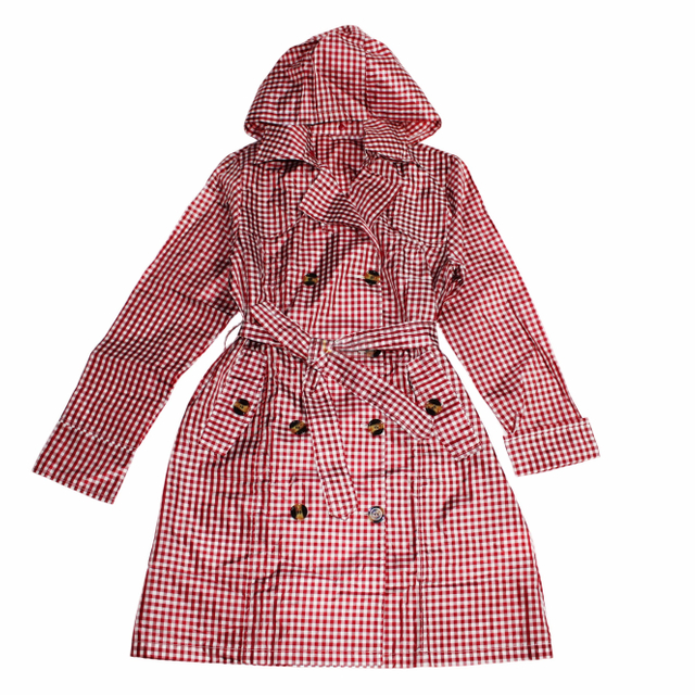 Adult Women's Red And White Plaid Waterproof Windbreaker Adult Raincoat Hooded Outdoor Windproof Rain Jacket