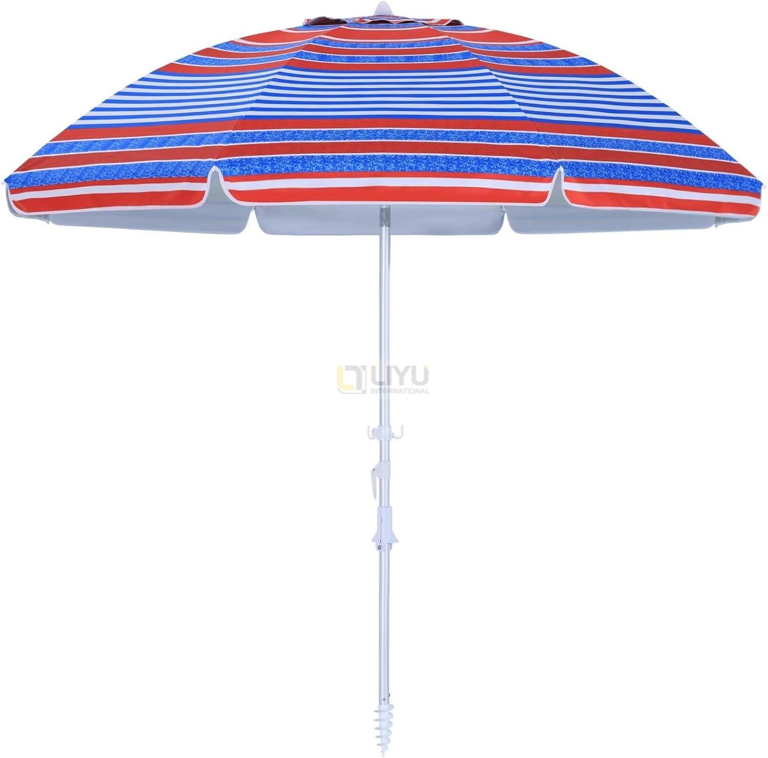 Outdoor Windproof Umbrella with Sand Anchor, Bags & Tilt, Portable UV Protection Sunshade Umbrellas with Carry Bag for Beach Pool Patio Garden, Red Stripes