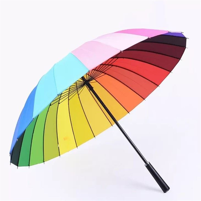 Semi-automatic 24K Golf Rainbow Umbrella Colorful With Straight Handle