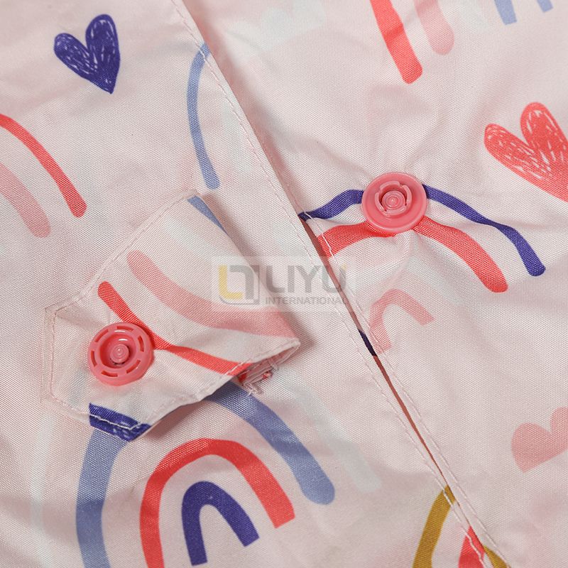 Polyester Jacket Light Pink Children's Waterproof Rain Poncho Rainbow Pattern Print with Hood Polyester Rainwear Girls Rain Coat