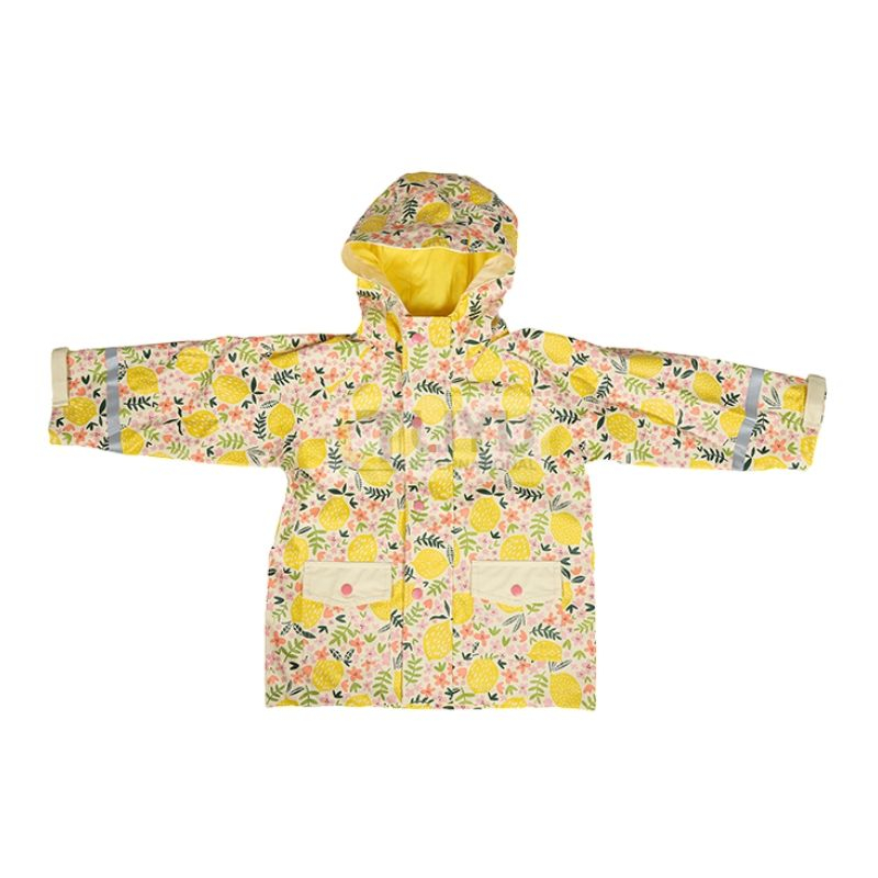 Kids Toddler Reflective Waterproof Jacket Kids PU Raincoat Outdoor Waterproof Rainwear Yellow Raincoat with Hood Lemon Pattern