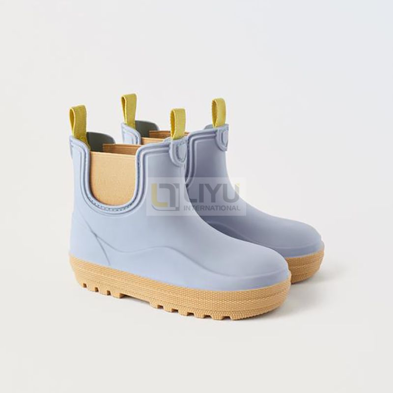 Children's Rubber Waterproof Shoes with Elastic Easy To Wear Light Purple Rain Boots Light Blue Stylish Outdoor Rain Boots