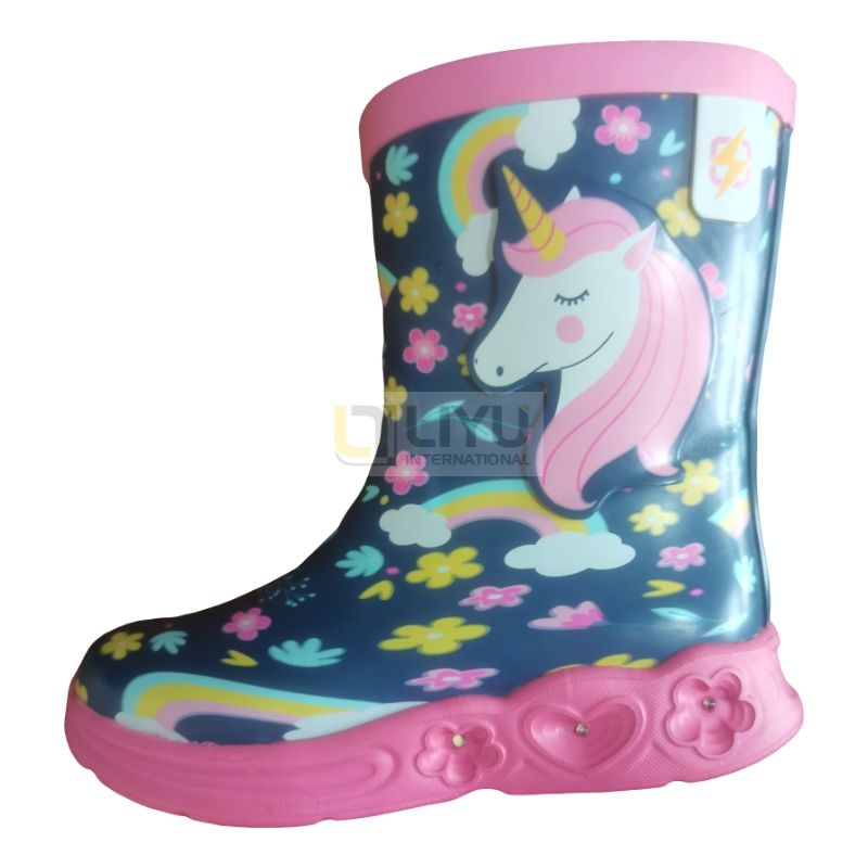 Children's Rubber Waterproof Shoes Pink Rain Boots Rubber with TPR Soles Fashion Outdoor Rain Boots Girl Rain Shoes