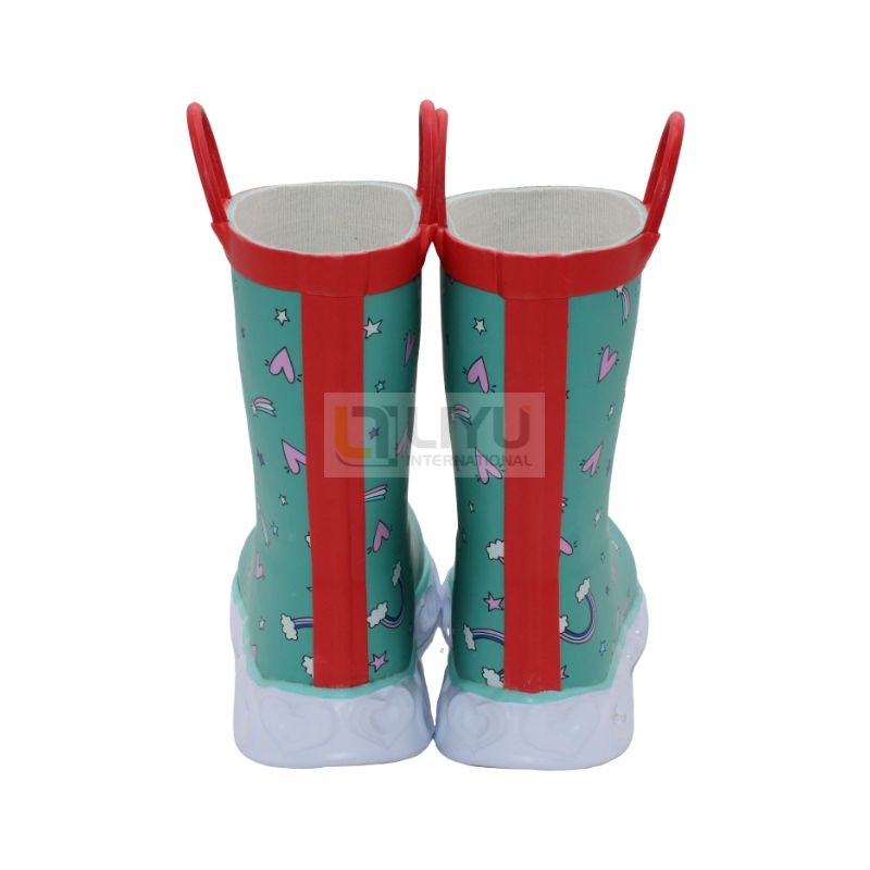 Children's Rubber Waterproof Shoes Pink,Green Rain Boots Rubber Upper EVA Sole Fashion Outdoor Rain Boots with Lights