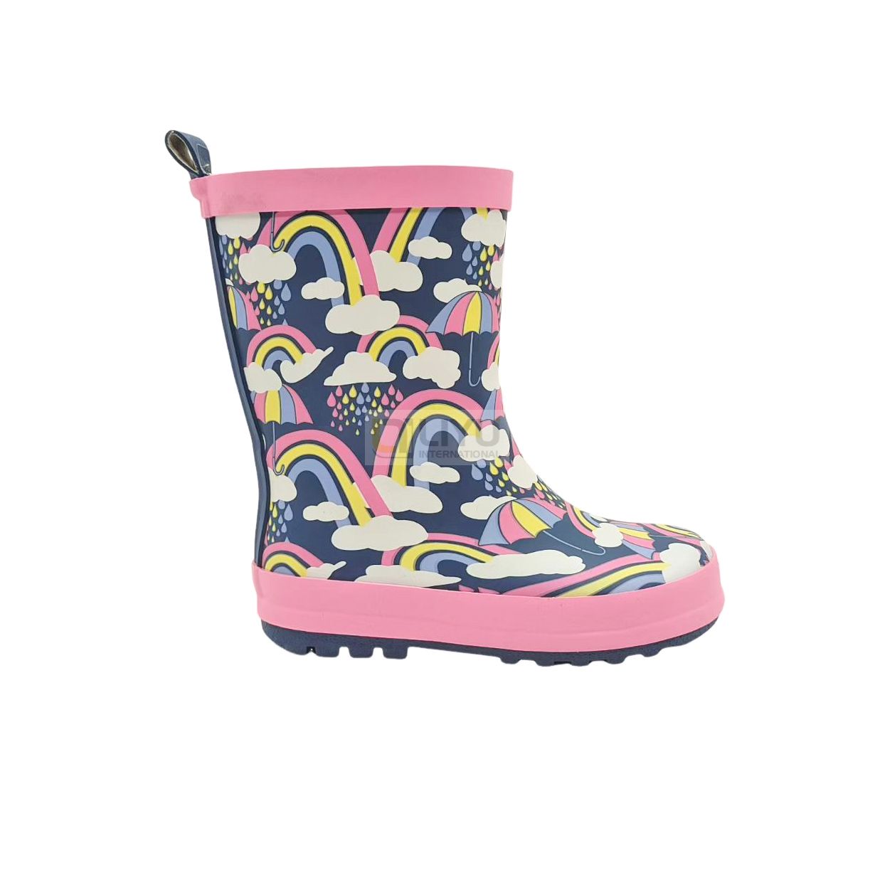 Girls' Rubber Rain Boots with Unicorn & Rainbow Pattern and Carry Handle 