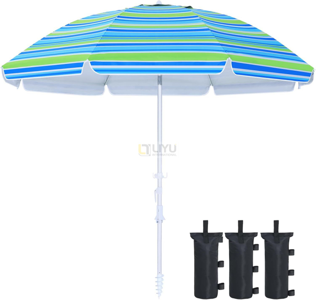 Beach Umbrella with 8ribs, Windproof Outdoor Sunshade Umbrella with 50+ UV Protection,Portable Beach Umbrella