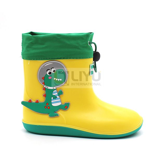 Children's Rain Shoes Waterproof 3D Boys Girls Baby Rain Boots Bunched Mouth Cartoon Shoes Durable Collar with Drawstring