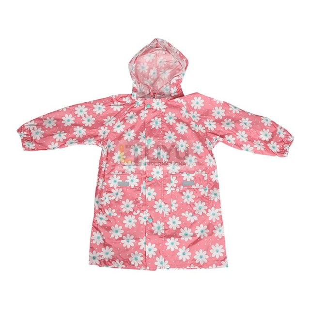 Pink Poncho Child Waterproof With Cute Print Polyester Fibre With Pocket Customizable Raincoat