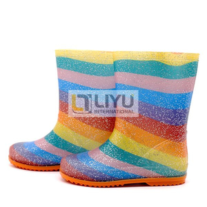 Glitter Rainbow Kids Girls Wellies Wellington PVC Rain Boots