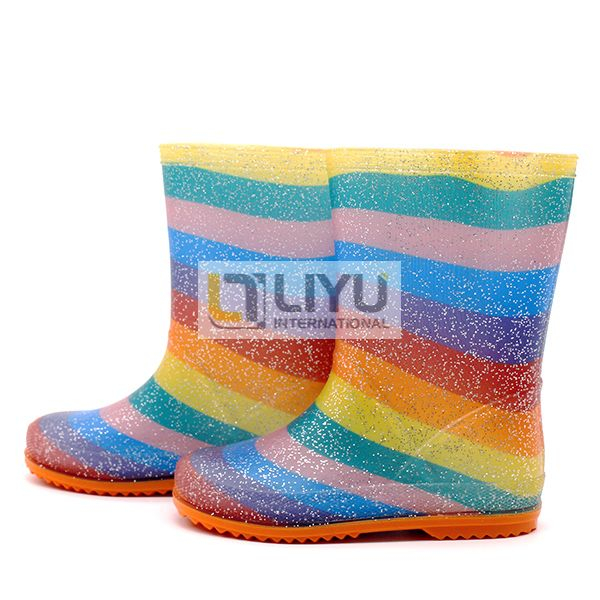 Glitter Rainbow Kids Girls Wellies Wellington PVC Rain Boots